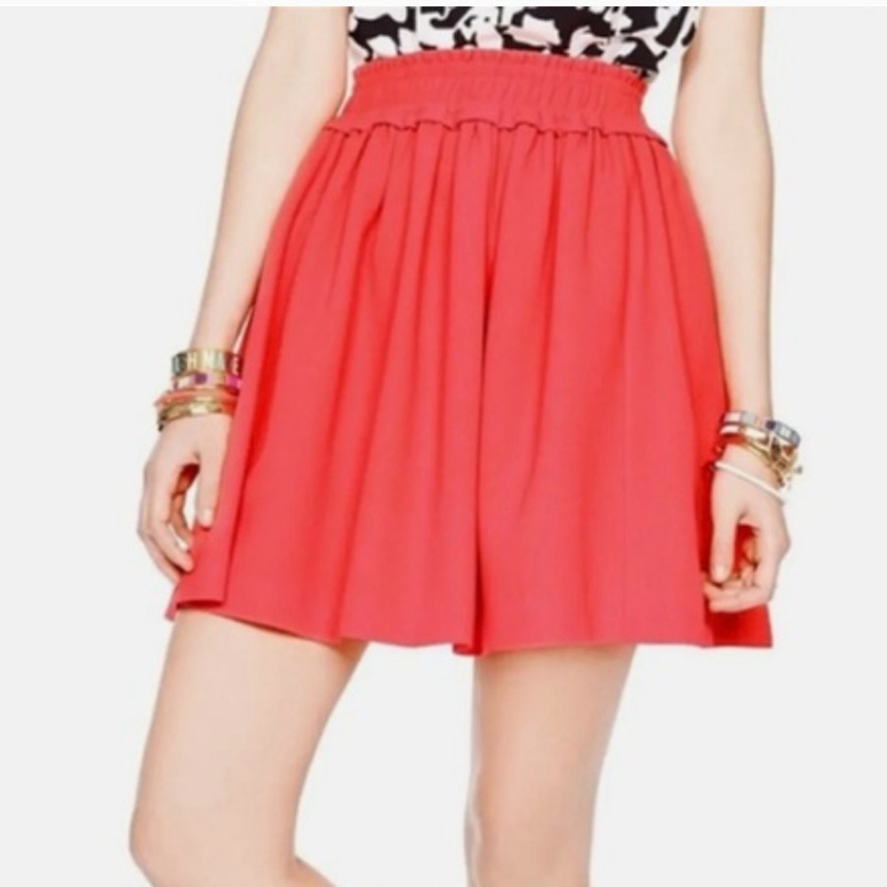 Kate Spade Crepe Mini Skirt Bright Coral Skater Flouncy Pockets Party SZ M